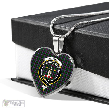 Russell Tartan Heart Necklace with Family Crest Luxury Necklace (Silver) No - Tartan Vibes Clothing