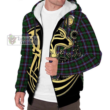 Russell Tartan Sherpa Hoodie with Family Crest Celtic Wolf Style Unisex S - Tartan Vibes Clothing