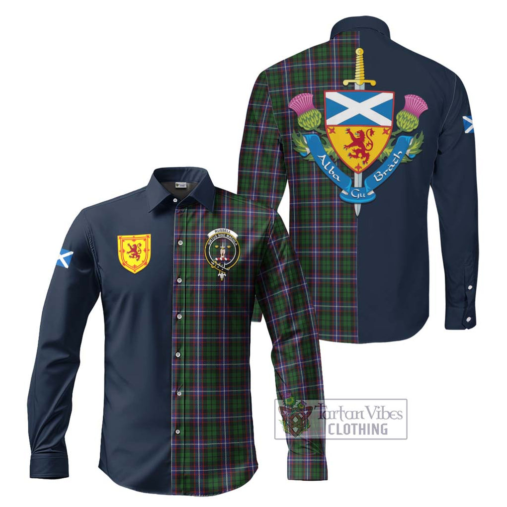 Russell Tartan Long Sleeve Button Shirt Alba with Scottish Lion Royal Arm Half Style Men's Shirt S - Tartan Vibes Clothing