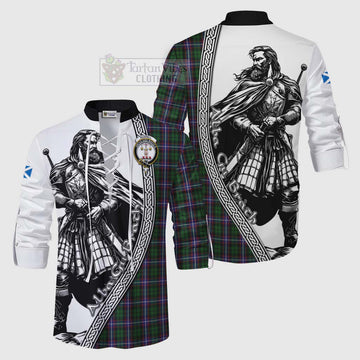 Russell Tartan Clan Crest Ghillie Kilt Shirt with Highlander Warrior Celtic Style Men - Tartan Vibes Clothing