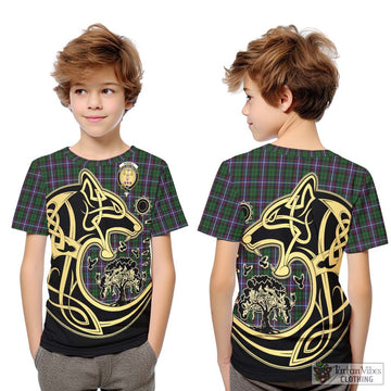 Russell Tartan Kid T-Shirt with Family Crest Celtic Wolf Style Youth XL Size14 - Tartan Vibes Clothing