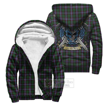 Russell Tartan Sherpa Hoodie with Family Crest Celtic Skull Style Unisex S - Tartan Vibes Clothing