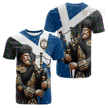 Russell Tartan Cotton T-shirt with Family Crest Scottish Bagpiper Vibes Kid's Shirt - Tartan Vibes Clothing