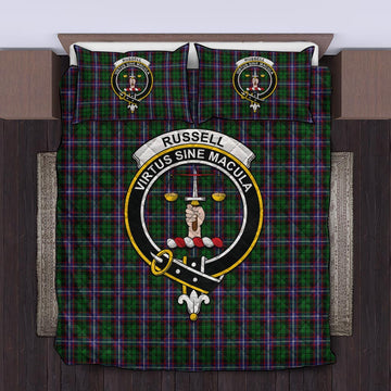 Russell Tartan Quilt Bed Set with Family Crest King - Tartan Vibes Clothing