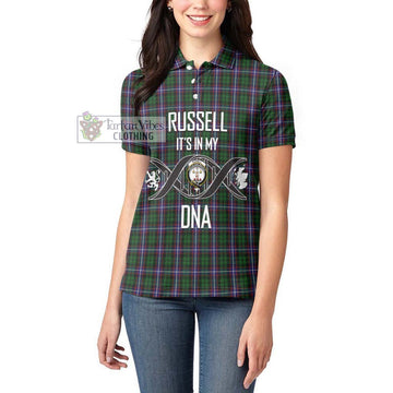 Russell Tartan Women's Polo Shirt with Family Crest DNA In Me Style Women - Tartan Vibes Clothing