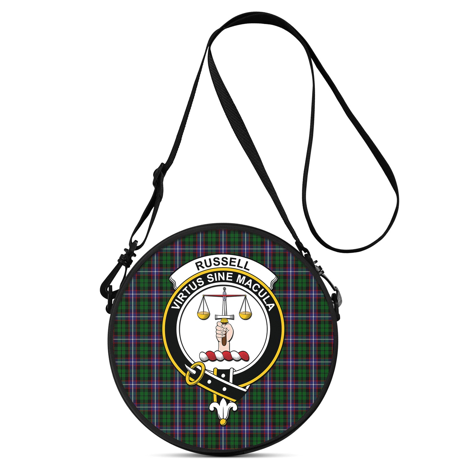 Russell Tartan Round Satchel Bags with Family Crest One Size 9*9*2.7 inch - Tartan Vibes Clothing