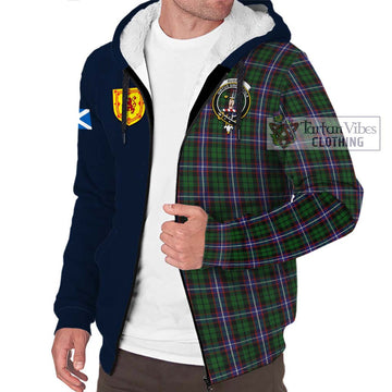 Russell Tartan Sherpa Hoodie Alba with Scottish Lion Royal Arm Half Style - Tartan Vibes Clothing