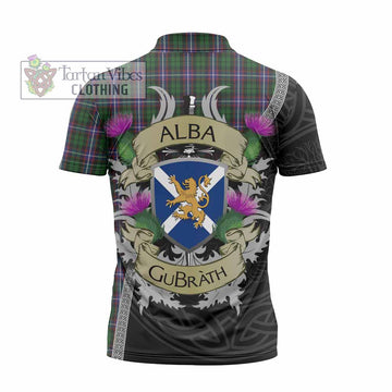 Russell Tartan Family Crest Zipper Polo Shirt Lion Rampant Royal Thistle Shield Celtic Inspired - Tartan Vibes Clothing