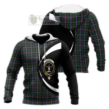 Russell Tartan Knitted Hoodie with Family Crest Circle Style Unisex Knitted Zip Hoodie - Tartan Vibes Clothing