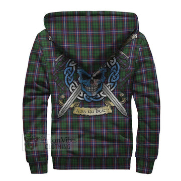 Russell Tartan Sherpa Hoodie with Family Crest Celtic Skull Style - Tartan Vibes Clothing