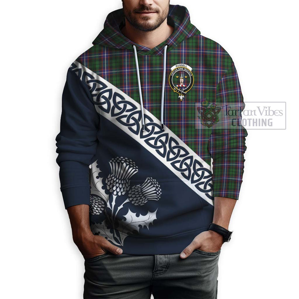 Russell Tartan Hoodie Featuring Thistle and Scotland Map - Tartan Vibes Clothing