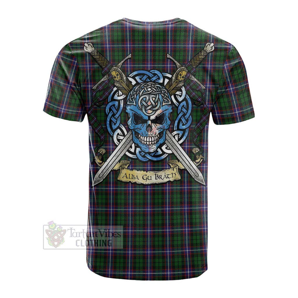 Russell Tartan Cotton T-shirt with Family Crest Celtic Skull Style Men's Shirt - Tartan Vibes Clothing