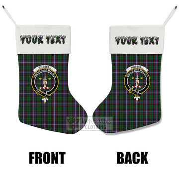 Russell Tartan Family Crest Christmas Stocking with Personalized Text