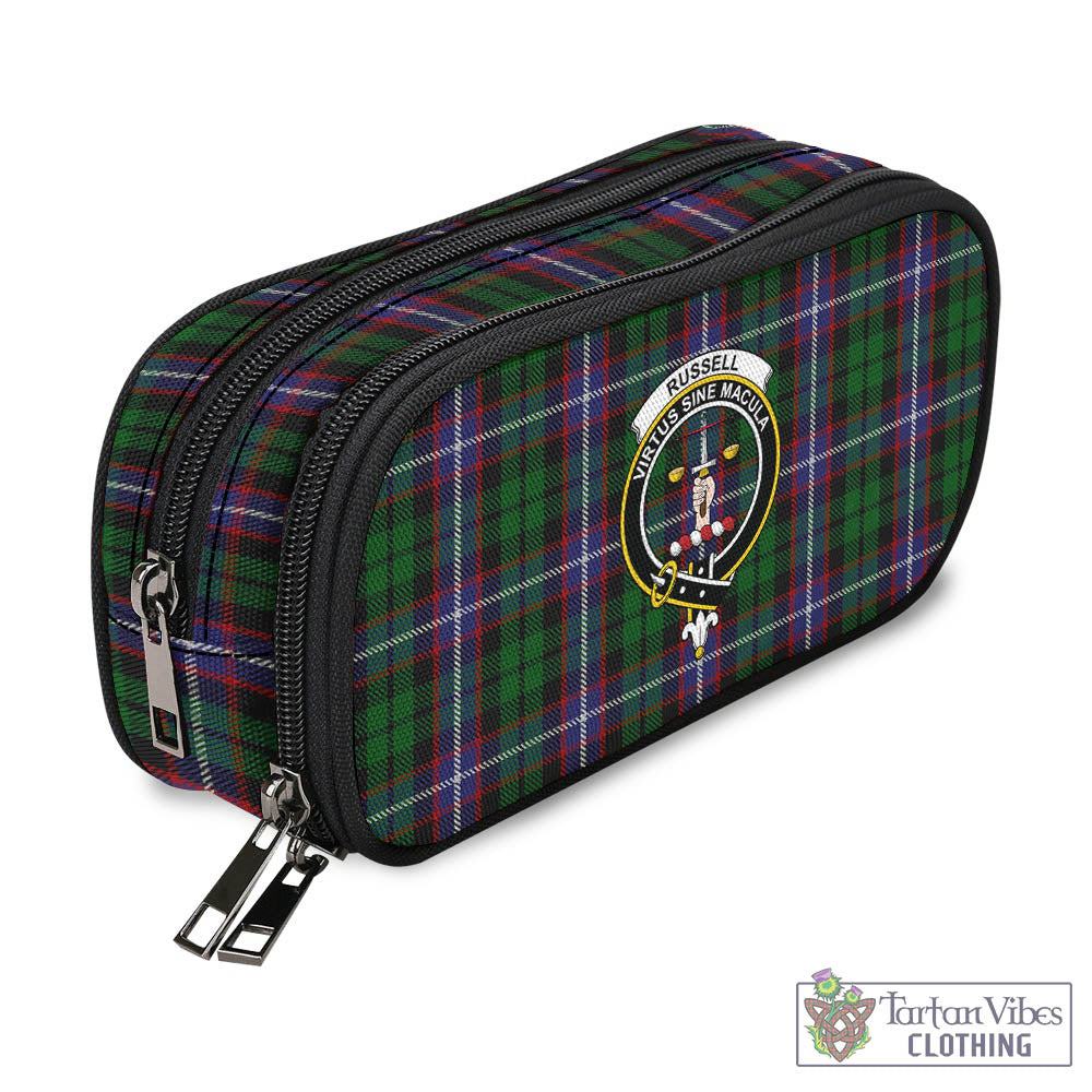 Russell Tartan Pen and Pencil Case with Family Crest - Tartan Vibes Clothing