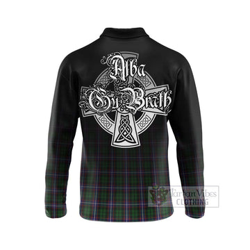 Russell Tartan Long Sleeve Polo Shirt Featuring Alba Gu Brath Family Crest Celtic Inspired - Tartan Vibes Clothing