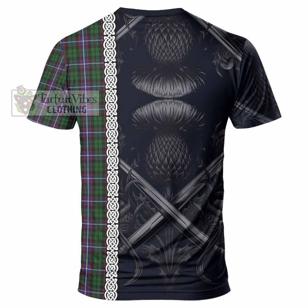 Russell Tartan T-Shirt with Family Crest Cross Sword Thistle Celtic Vibes - Tartan Vibes Clothing