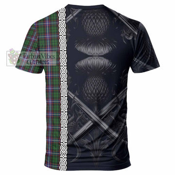 Russell Tartan T-Shirt with Family Crest Cross Sword Thistle Celtic Vibes - Tartan Vibes Clothing