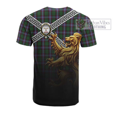 Russell Crest Tartan Cotton T-shirt with Golden Lion Emblem Celtic Style - Tartan Vibes Clothing