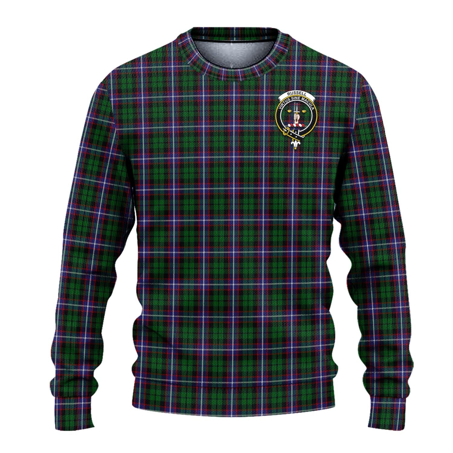 Russell Tartan Ugly Sweater with Family Crest - Tartan Vibes Clothing