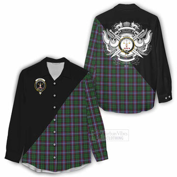 Russell Tartan Women's Casual Shirt with Family Crest and Military Logo Style - Tartan Vibes Clothing