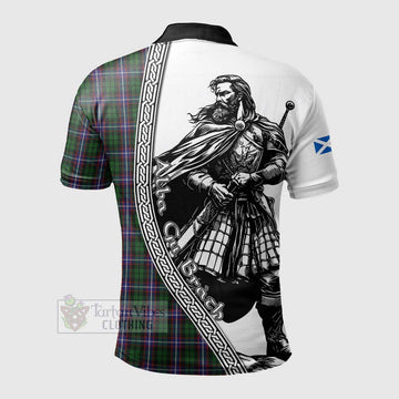 Russell Tartan Clan Crest Polo Shirt with Highlander Warrior Celtic Style - Tartan Vibes Clothing