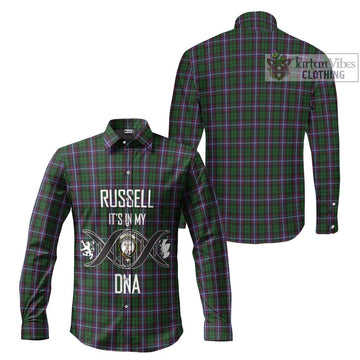 Russell Tartan Long Sleeve Button Shirt with Family Crest DNA In Me Style Men's Shirt - Tartanvibesclothing Shop