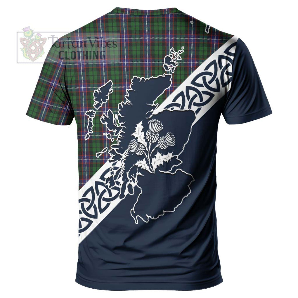 Russell Tartan T-Shirt Featuring Thistle and Scotland Map - Tartanvibesclothing Store