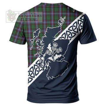 Russell Tartan T-Shirt Featuring Thistle and Scotland Map - Tartanvibesclothing Store