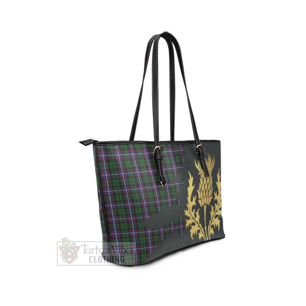 Russell Tartan Leather Tote Bag Gold Thistle Style - Tartan Vibes Clothing
