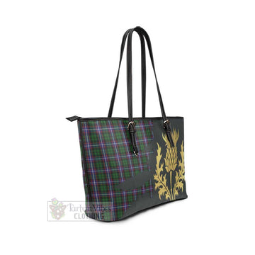 Tartan Vibes Clothing Russell Tartan Leather Tote Bag Gold Thistle Style