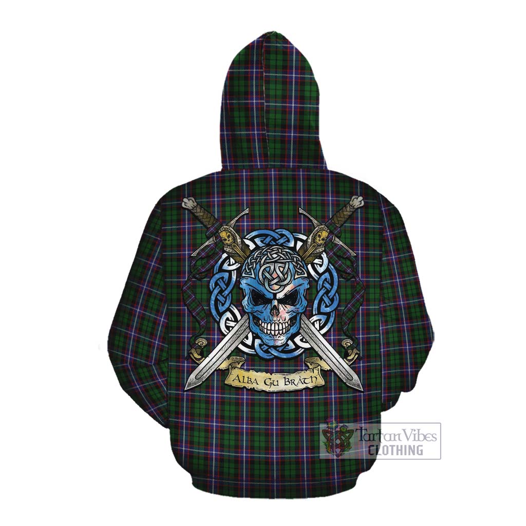 Russell Tartan Cotton Hoodie with Family Crest Celtic Skull Style Pullover Hoodie - Tartan Vibes Clothing