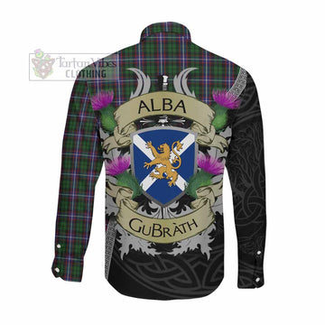 Russell Tartan Family Crest Long Sleeve Button Shirt Lion Rampant Royal Thistle Shield Celtic Inspired Men's Shirt - Tartan Vibes Clothing