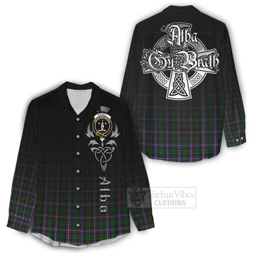 Russell Tartan Women's Casual Shirt Featuring Alba Gu Brath Family Crest Celtic Inspired - Tartan Vibes Clothing