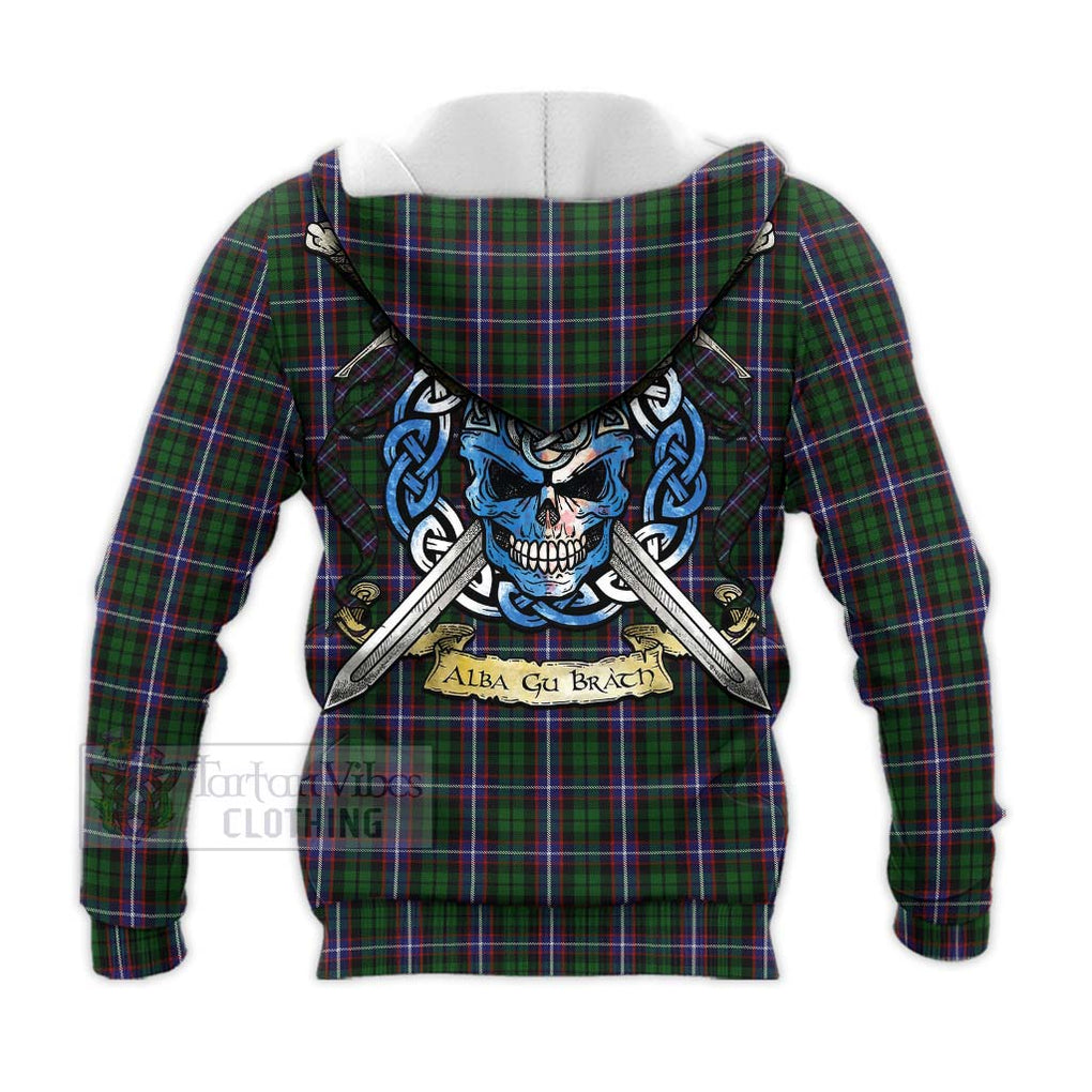 Russell Tartan Knitted Hoodie with Family Crest Celtic Skull Style - Tartan Vibes Clothing