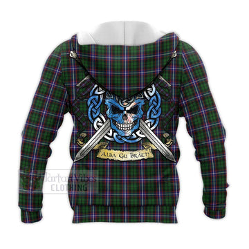 Russell Tartan Knitted Hoodie with Family Crest Celtic Skull Style - Tartan Vibes Clothing
