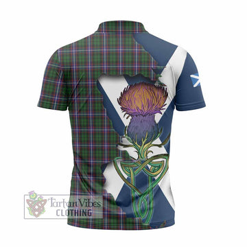 Tartan Vibes Clothing Russell Tartan Family Crest Zipper Polo Shirt Scottish Thistle Celtic Inspired