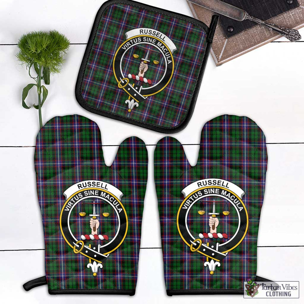 Russell Tartan Combo Oven Mitt & Pot-Holder with Family Crest Black - Tartan Vibes Clothing