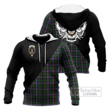 Russell Tartan Knitted Hoodie with Family Crest and Military Logo Style Unisex Knitted Zip Hoodie - Tartan Vibes Clothing
