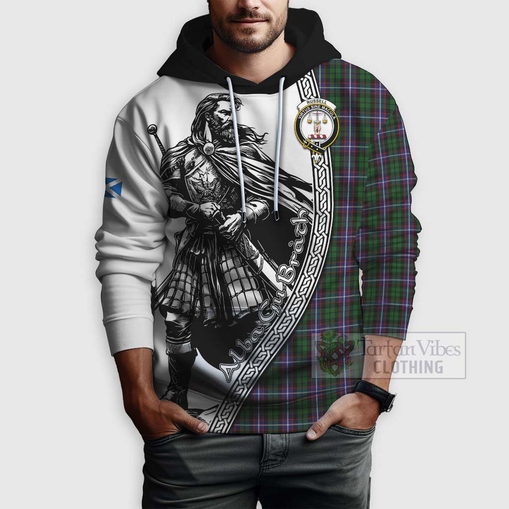 Russell Tartan Clan Crest Hoodie with Highlander Warrior Celtic Style - Tartan Vibes Clothing