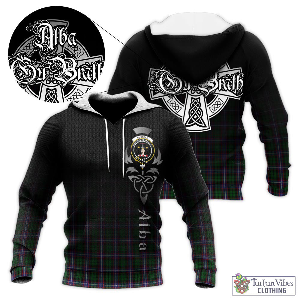 Russell Tartan Knitted Hoodie Featuring Alba Gu Brath Family Crest Celtic Inspired - Tartan Vibes Clothing
