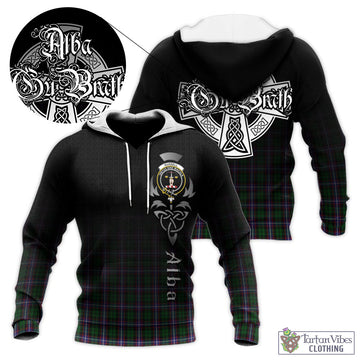 Russell Tartan Knitted Hoodie Featuring Alba Gu Brath Family Crest Celtic Inspired