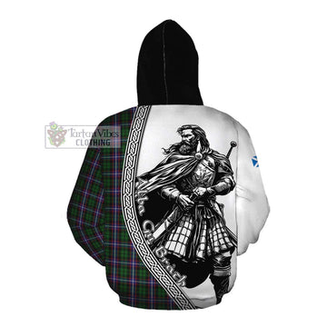 Russell Tartan Clan Crest Cotton Hoodie with Highlander Warrior Celtic Style Pullover Hoodie - Tartan Vibes Clothing