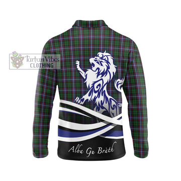 Russell Tartan Long Sleeve Polo Shirt with Alba Gu Brath Regal Lion Emblem - Tartan Vibes Clothing