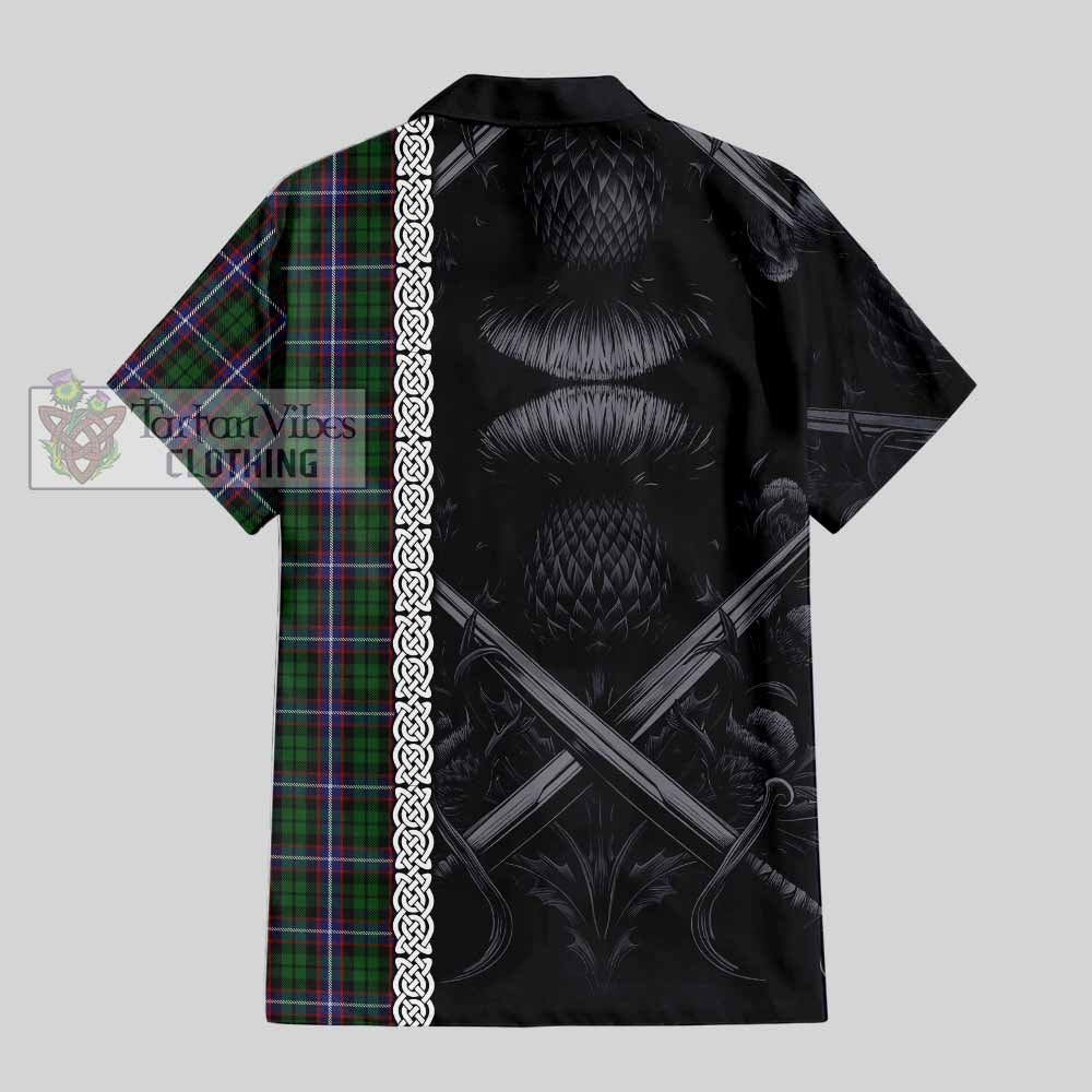 Russell Tartan Hawaiian Shirt with Family Crest Cross Sword Thistle Celtic Vibes - Tartan Vibes Clothing