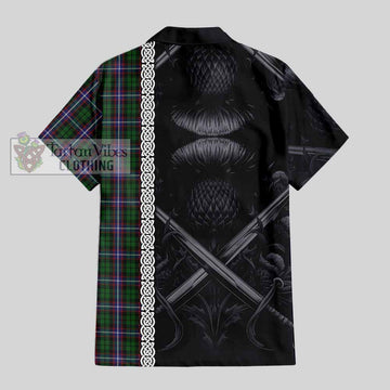Russell Tartan Hawaiian Shirt with Family Crest Cross Sword Thistle Celtic Vibes - Tartan Vibes Clothing