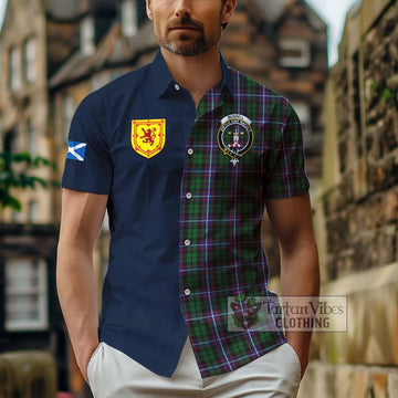 Russell Tartan Hawaiian Shirt Alba with Scottish Lion Royal Arm Half Style - Tartan Vibes Clothing