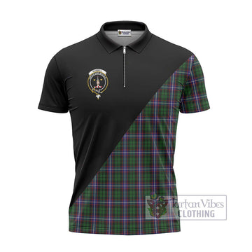 Russell Tartan Zipper Polo Shirt with Family Crest and Military Logo Style - Tartan Vibes Clothing