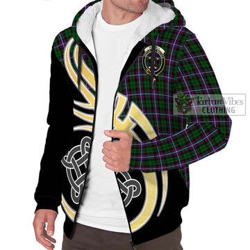 Russell Tartan Sherpa Hoodie with Family Crest and Celtic Symbol Style - Tartan Vibes Clothing