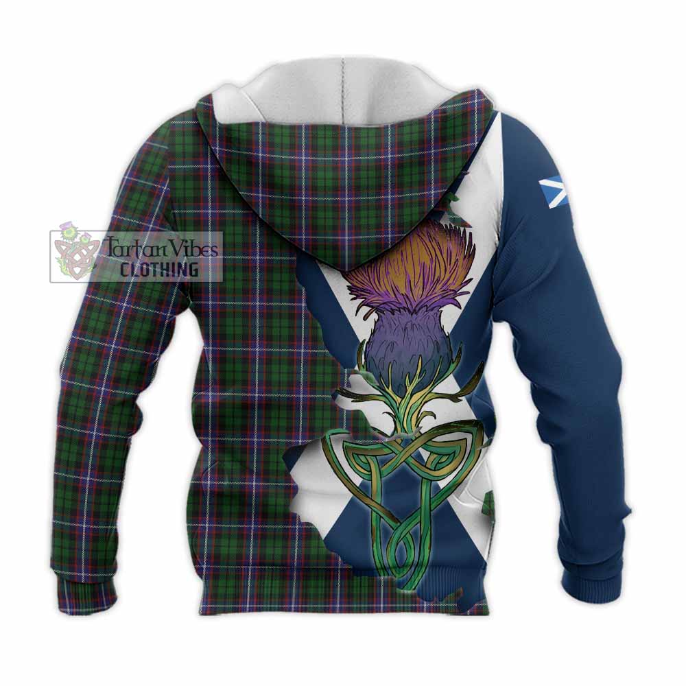 Tartan Vibes Clothing Russell Tartan Family Crest Knitted Hoodie Scottish Thistle Celtic Inspired