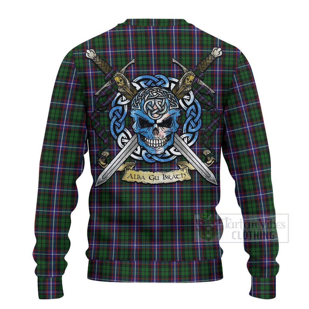 Russell Tartan Ugly Sweater with Family Crest Celtic Skull Style - Tartan Vibes Clothing